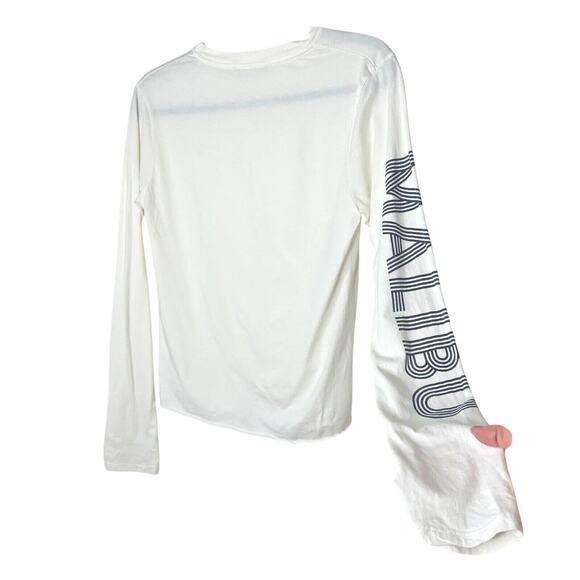 Brandy Melville Tops - Brandy Melville White with Blue Malibu Graphic Crew Neck Long Sleeve Tee Small